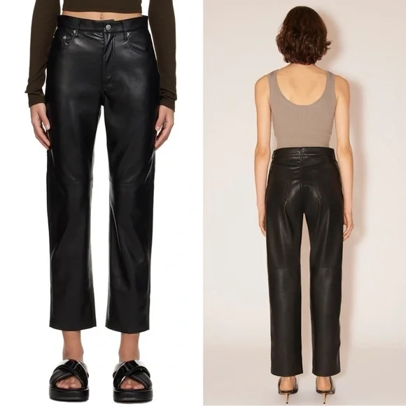 NEW NANUSHKA Vinni 90s High Rise Vegan Faux Leather Straight Leg‎ Ankle Pants L - Picture 14 of 16